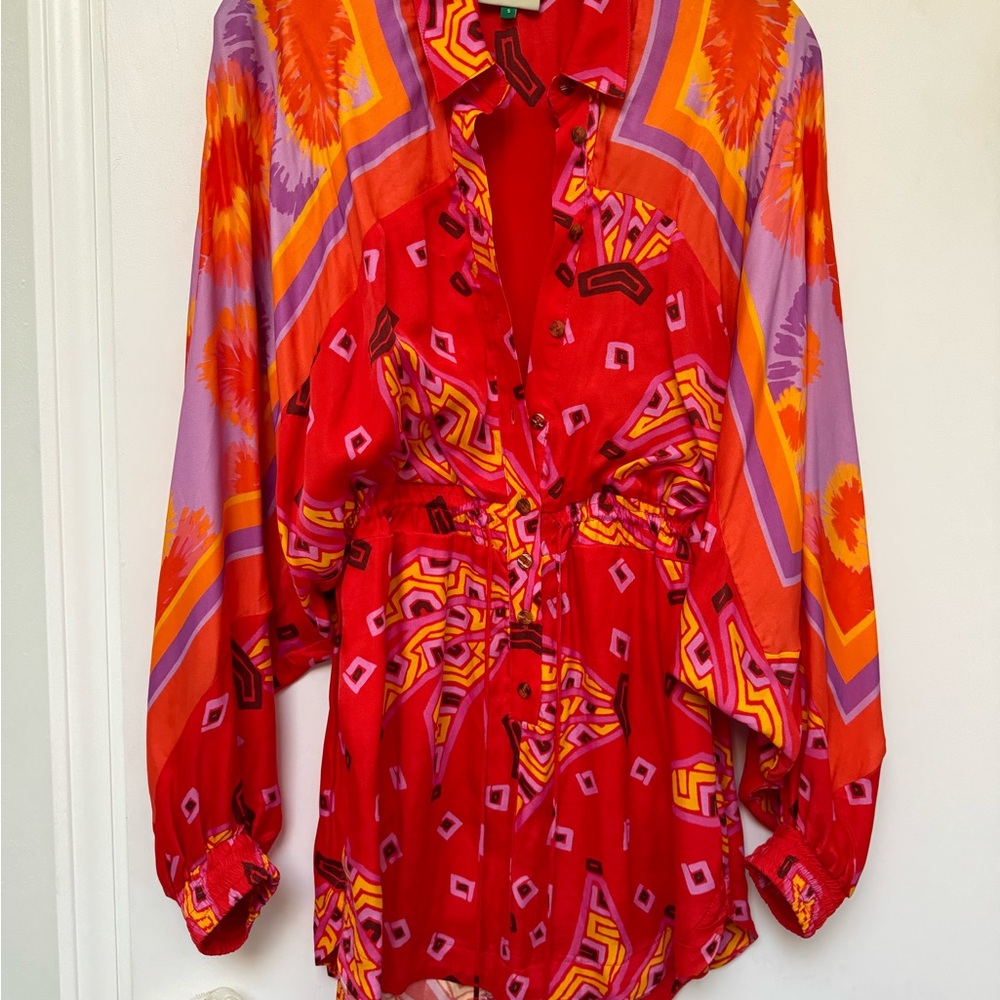 FARM Rio Red and Orange Mini Dress
